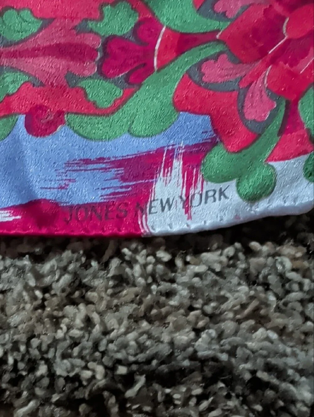 Vtg. Jones New York Pink, Lavender & Green Floral Silk Oblong Scarf